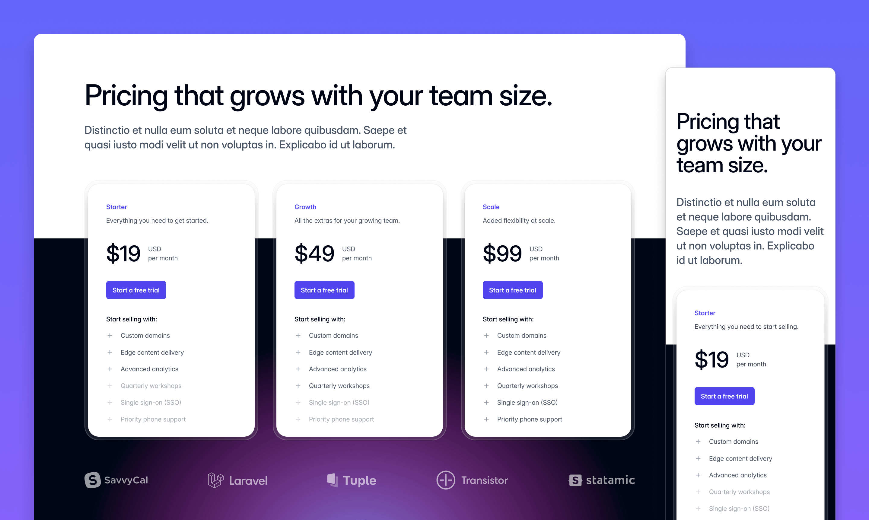 New pricing table example